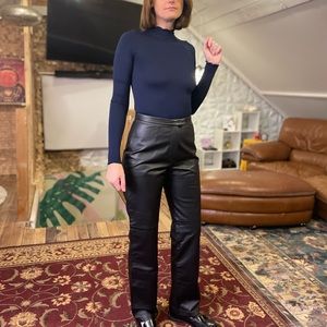 Massini Black leather straight leg trouser pants size 8